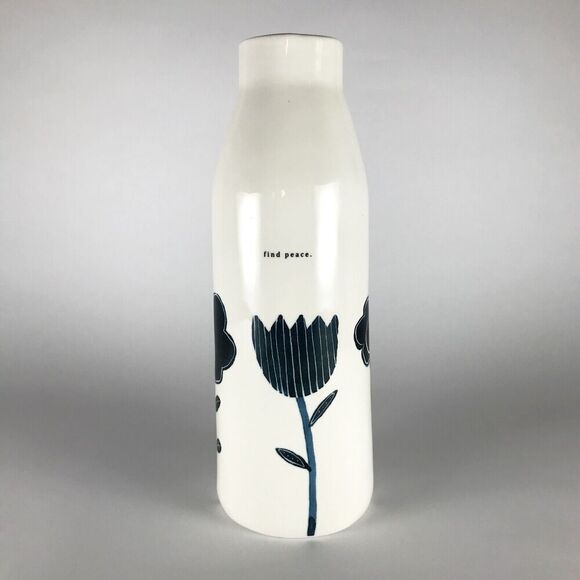 Rae Dunn Find Peace Indigo Dreams Vase Flowers Floral Motif Magenta Discontinued - Picture 1 of 11